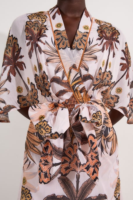 Abstract Print Cotton Kimono Sleeve Woven Maxi Dress - Image 3