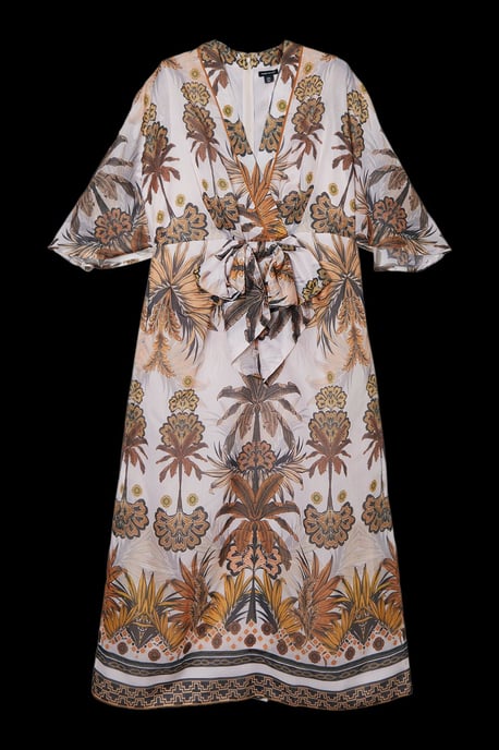 Abstract Print Cotton Kimono Sleeve Woven Maxi Dress - Image 4