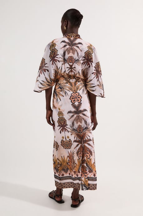 Abstract Print Cotton Kimono Sleeve Woven Maxi Dress - Image 5