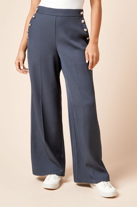 Petite Military Button Detail Wide Leg Trouser - Image 1