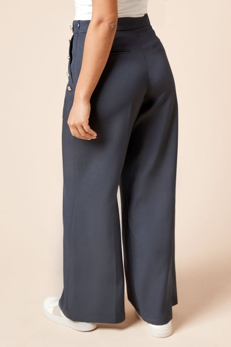 Petite Military Button Detail Wide Leg Trouser - Image 3