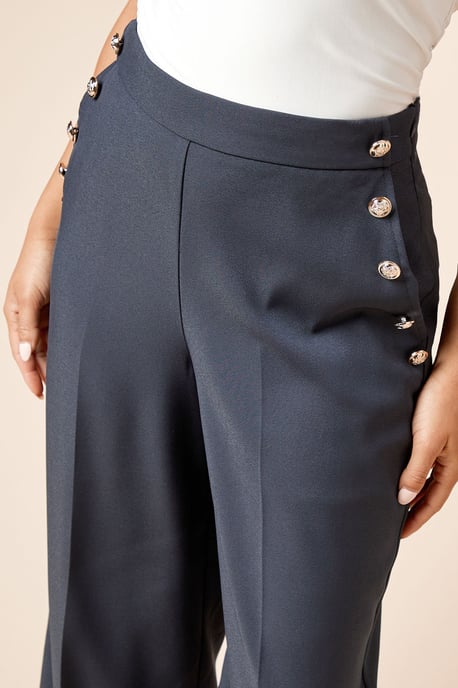 Petite Military Button Detail Wide Leg Trouser - Image 4