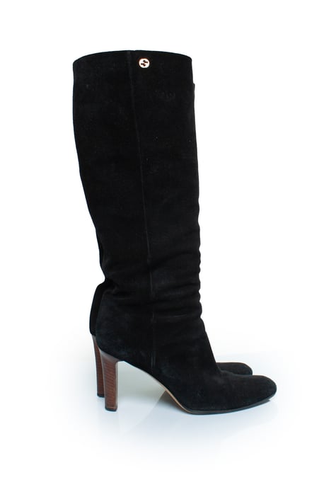 Black suede knee boots with GG logo - Image 4