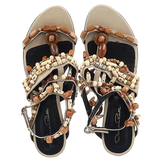 Oscar de la Renta Corinne Embellished Strappy Flat Sandals in Multicolor Leather - Image 3