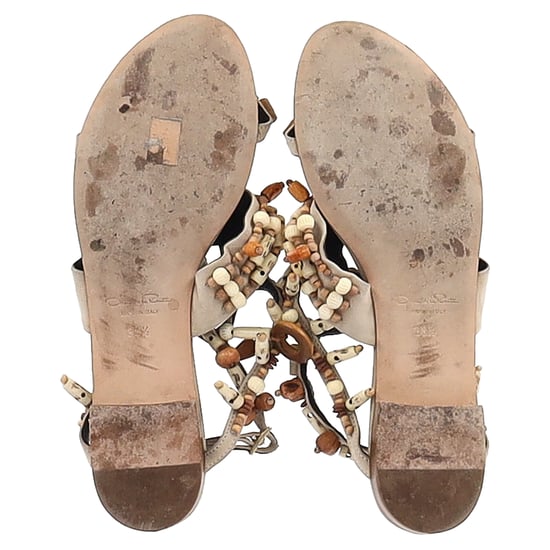 Oscar de la Renta Corinne Embellished Strappy Flat Sandals in Multicolor Leather - Image 6