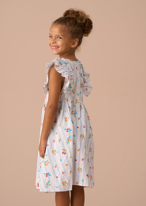 Francesca Blue Shirred Panel Dress - Image 3