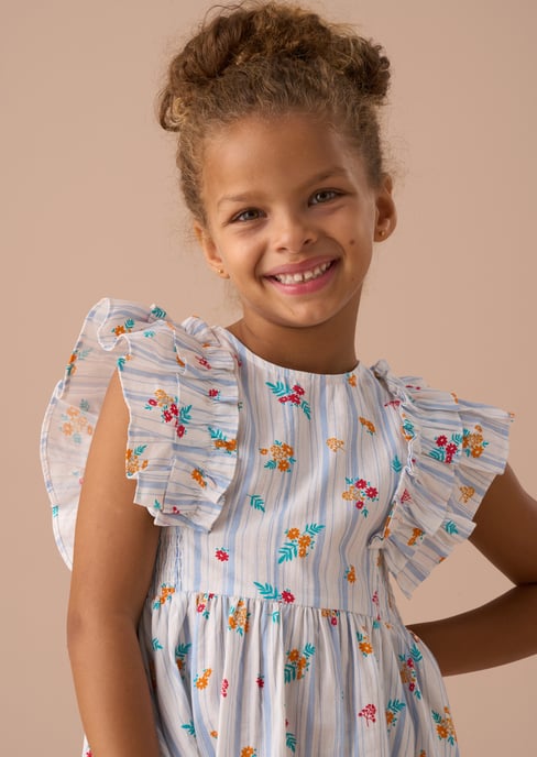 Francesca Blue Shirred Panel Dress - Image 4