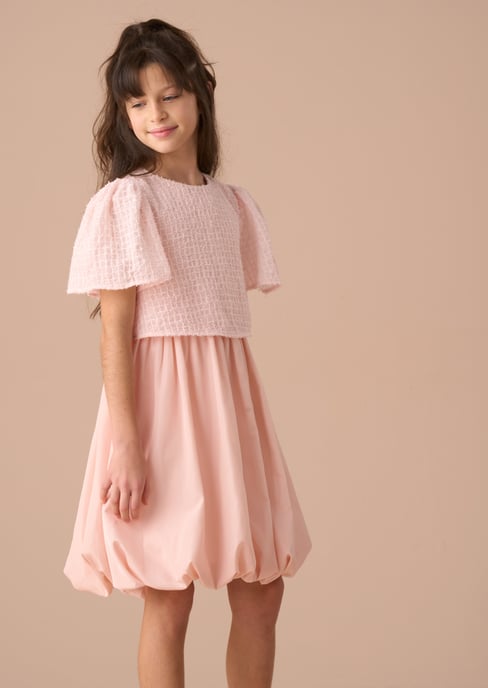 Ottilie Pink Puff Ball Angel Sleeve Dress - Image 2