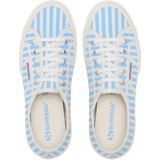Superga 2750 Strepen Print Katoenen Dames Off White/Azure Sneakers - Image 4