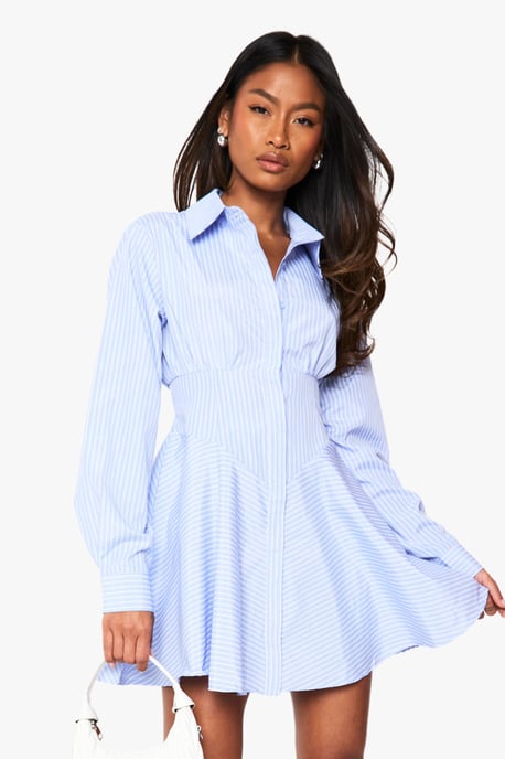 Stripe Corset Detail Shirt Dress - Image 3