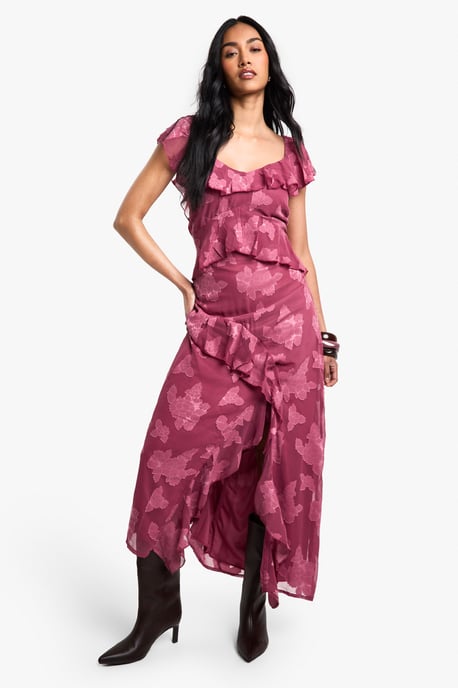 Jacquard Floral Ruffle Maxi Dress - Image 1