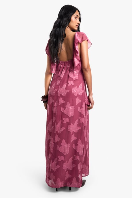 Jacquard Floral Ruffle Maxi Dress - Image 2