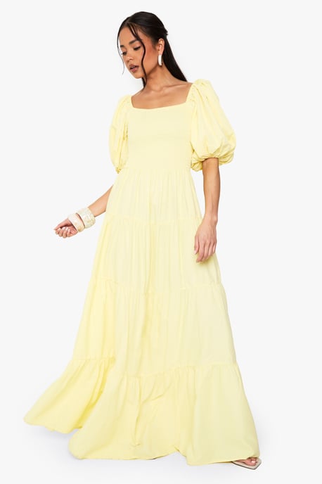 Extreme Puff Sleeve Shirred Maxi Smock Dress - Image 3