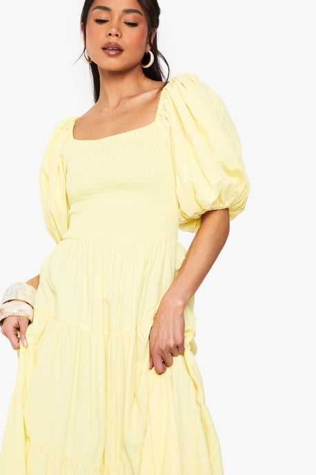 Extreme Puff Sleeve Shirred Maxi Smock Dress - Image 4