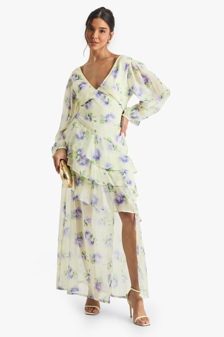Floral Dobby Frill Detail Maxi Dress - Image 1