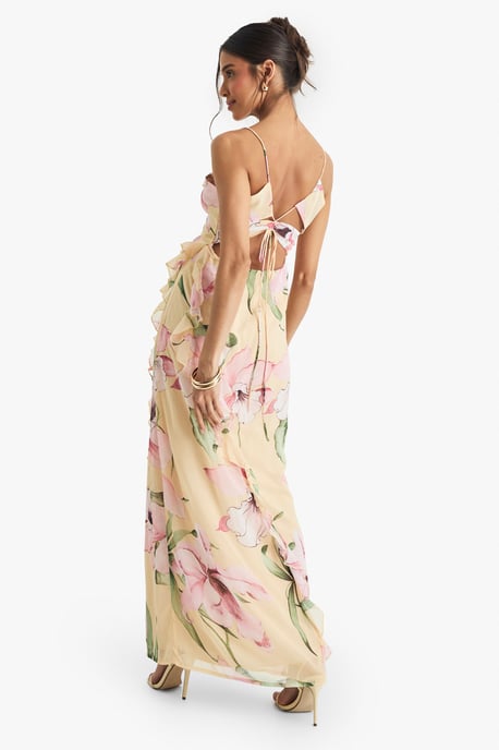 Floral Crinkle Chiffon Ruffle Maxi Dress - Image 2
