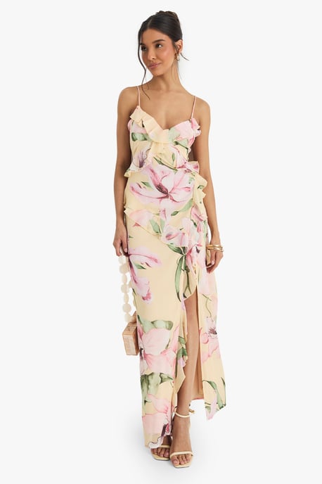 Floral Crinkle Chiffon Ruffle Maxi Dress - Image 3