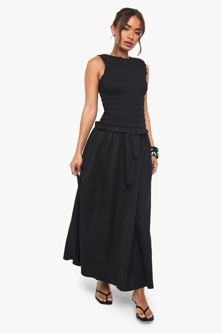 Racer Neck Shirred Drop Waist Midaxi Dress - Image 1