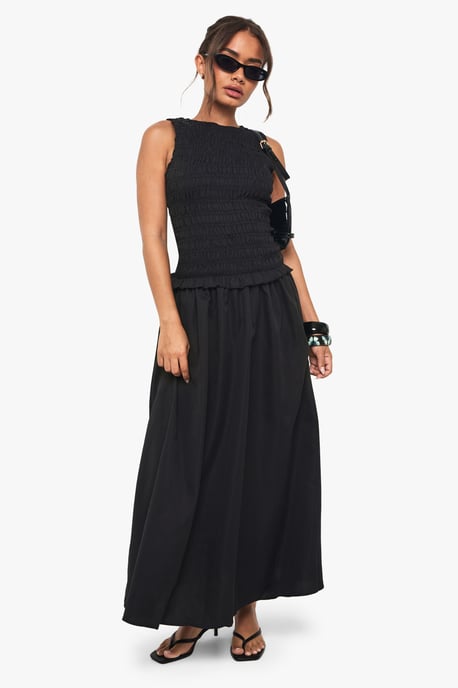 Racer Neck Shirred Drop Waist Midaxi Dress - Image 3
