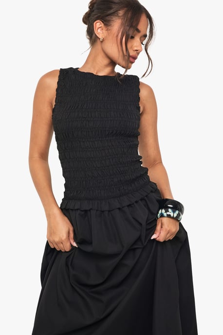 Racer Neck Shirred Drop Waist Midaxi Dress - Image 4