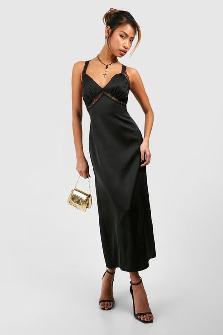 Satin Slip Split Leg Midaxi Dress - Image 1