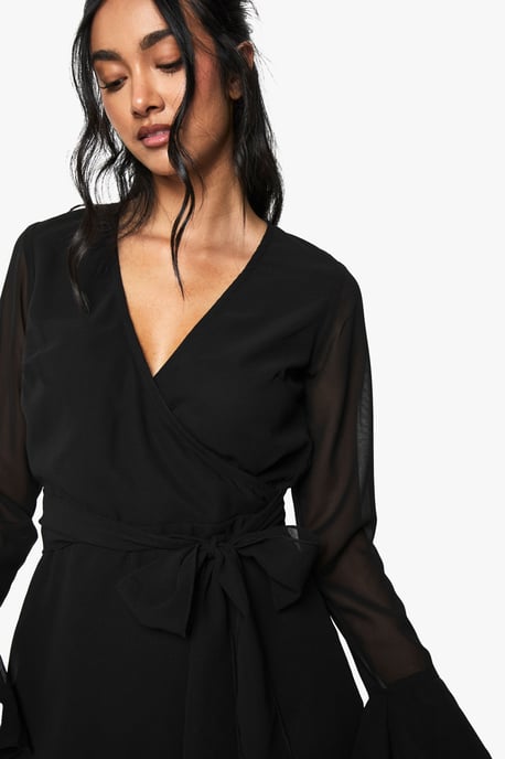 Flare Sleeve Chiffon Wrap Mini Dress - Image 4