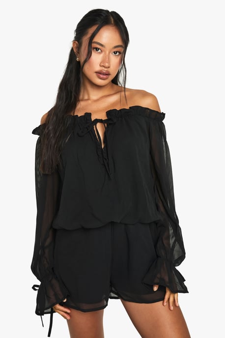 Chiffon Bardot Dropped Waist Playsuit - Image 1