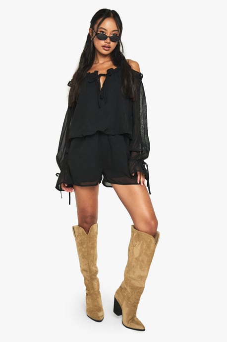 Chiffon Bardot Dropped Waist Playsuit - Image 3