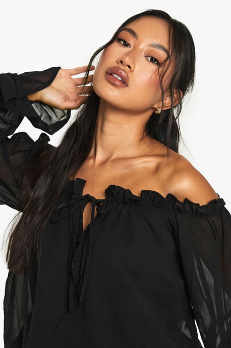 Chiffon Bardot Dropped Waist Playsuit - Image 4