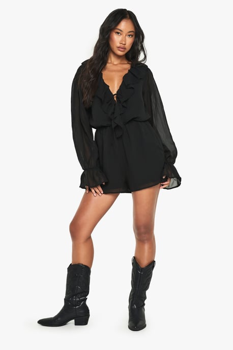 Chiffon Long Sleeve Ruffle Playsuit - Image 3