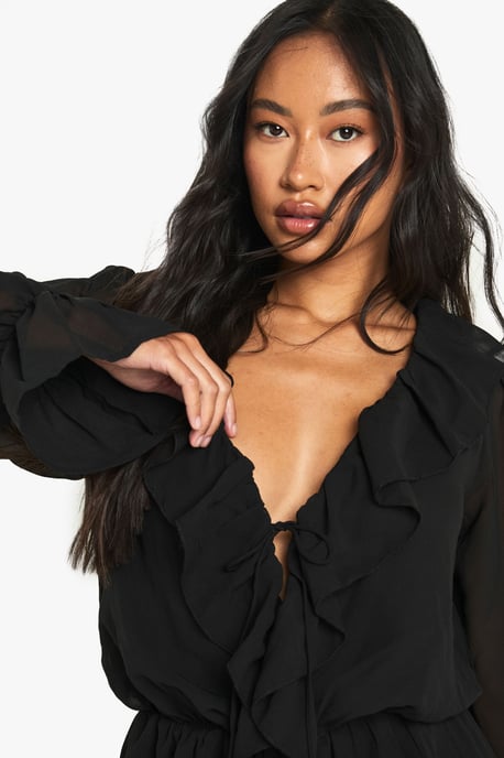 Chiffon Long Sleeve Ruffle Playsuit - Image 4