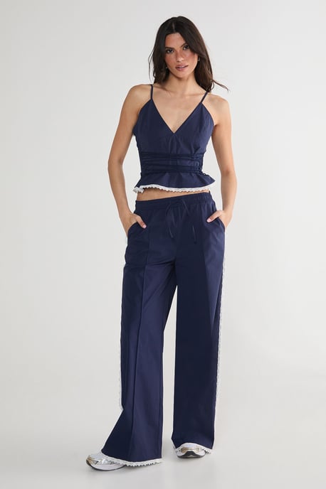 Nylon Lace Trim Straight Leg Trouser - Image 3