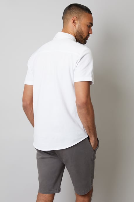White Cotton Pique Short Sleeve Shirt - Image 2
