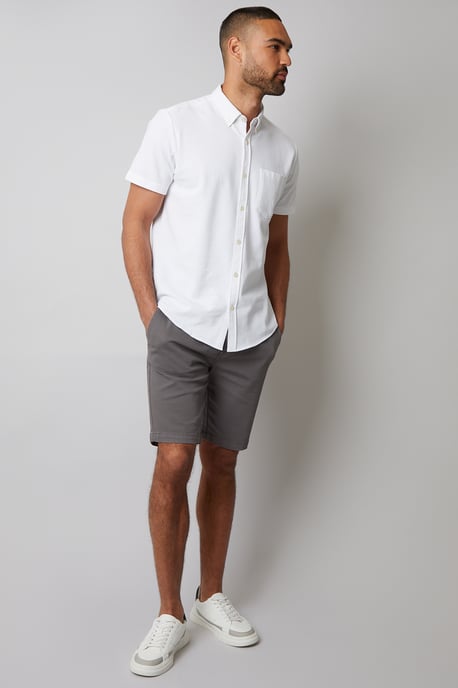 White Cotton Pique Short Sleeve Shirt - Image 3
