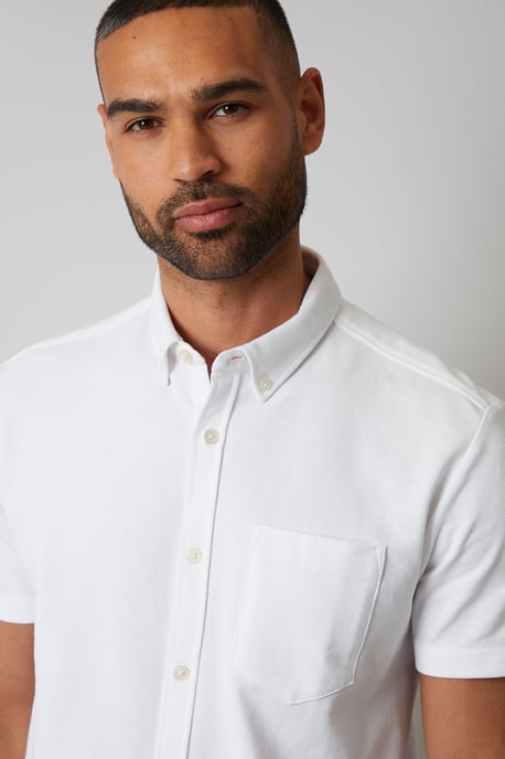 White Cotton Pique Short Sleeve Shirt - Image 4