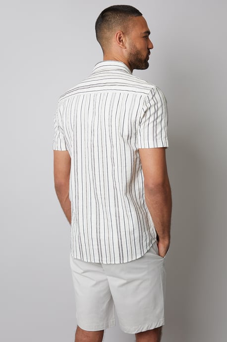 Cream Textured Stripe Short Sleeve Shirt - Image 2