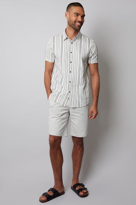 Cream Textured Stripe Short Sleeve Shirt - Image 3