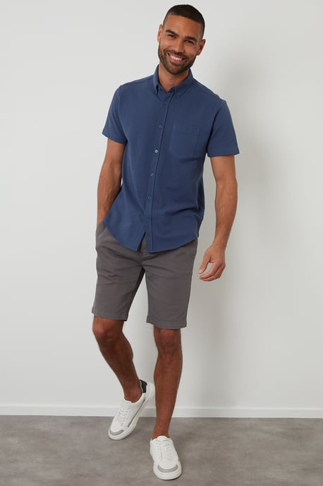 Blue Cotton Pique Short Sleeve Shirt - Image 3