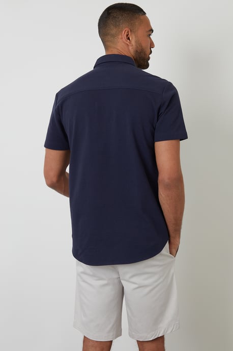 Navy Cotton Pique Short Sleeve Shirt - Image 2