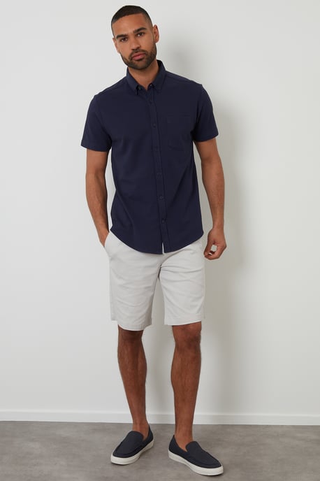 Navy Cotton Pique Short Sleeve Shirt - Image 3