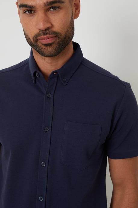 Navy Cotton Pique Short Sleeve Shirt - Image 4