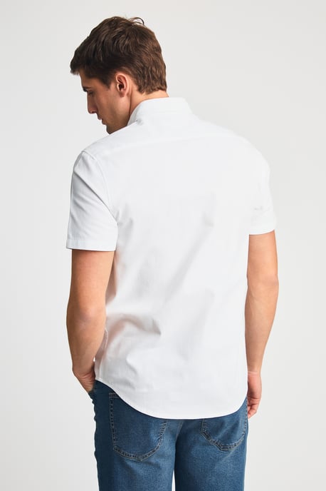 White Cotton Short Sleeved Button-Up Oxford Shirt - Image 2