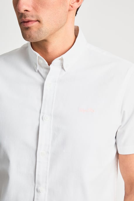 White Cotton Short Sleeved Button-Up Oxford Shirt - Image 3