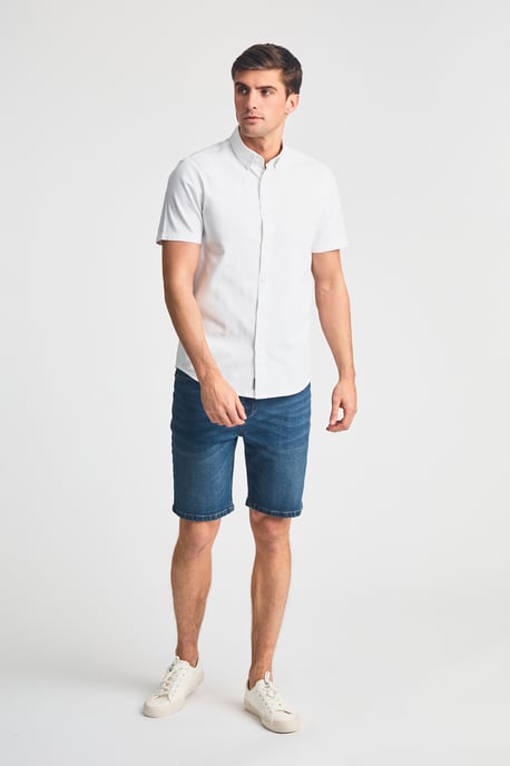 White Cotton Short Sleeved Button-Up Oxford Shirt - Image 4