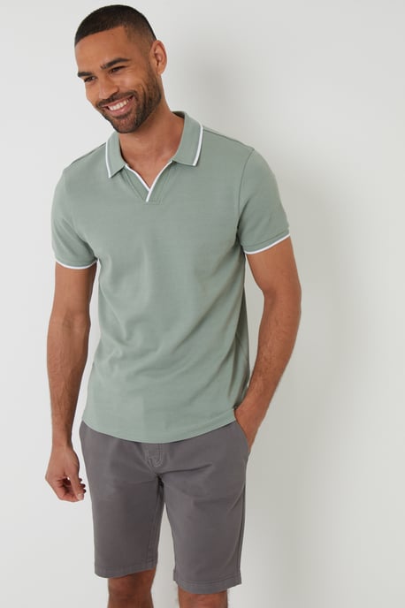 Pale Green Cotton Trophy Neck Polo Shirt - Image 1