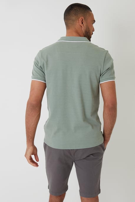 Pale Green Cotton Trophy Neck Polo Shirt - Image 2