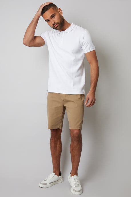 White Textured Cotton Short Sleeve Polo Shirt - Image 3