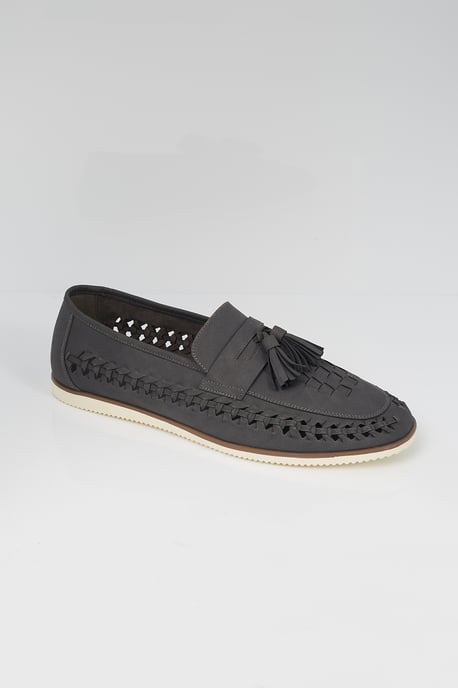 Grey Faux Leather Woven Loafers - Image 4