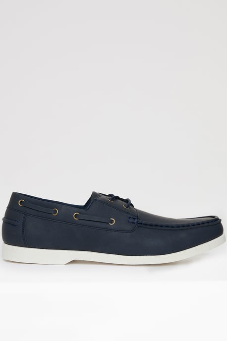 Navy Faux Suede Boat Shoes - Image 1