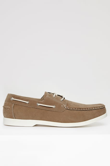 Stone Faux Suede Boat Shoes - Image 1